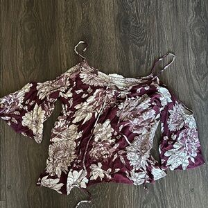 La Hearts Red Cream Crop Ruffled Blouse